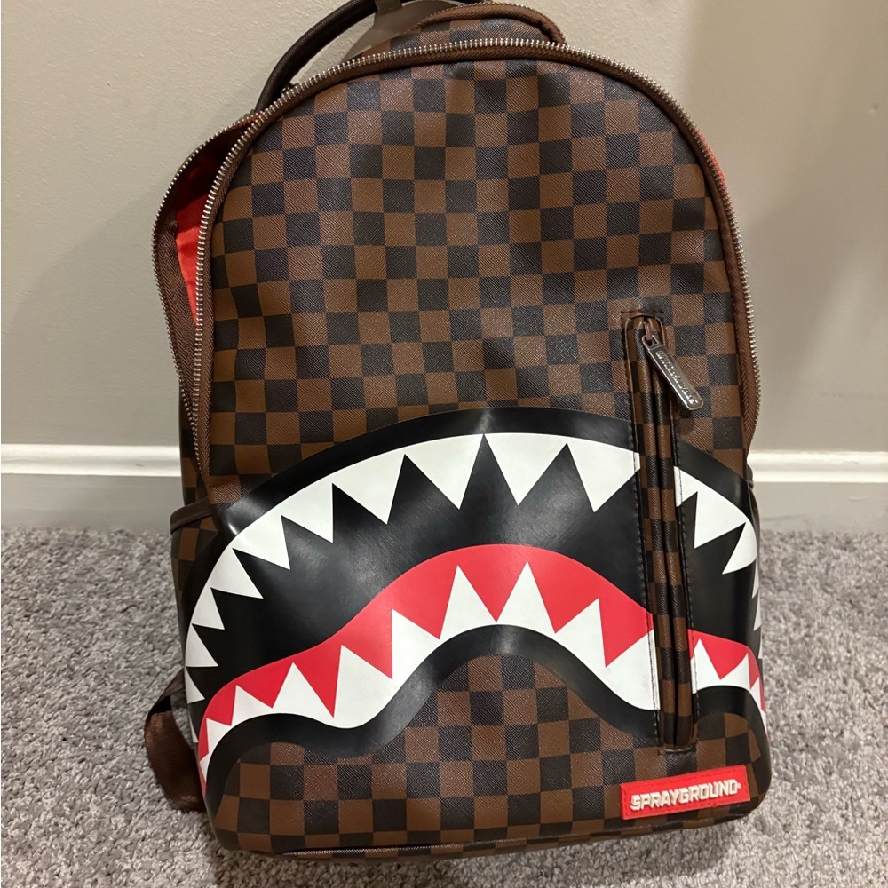 Sprayground Brown Checkered Backpack With Red And… - image 2